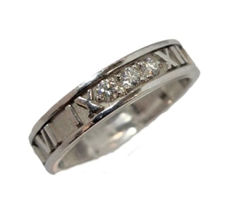 Tiffany & Co. Designer 18k White Gold Fine Diamond Atlas Ring 5.25