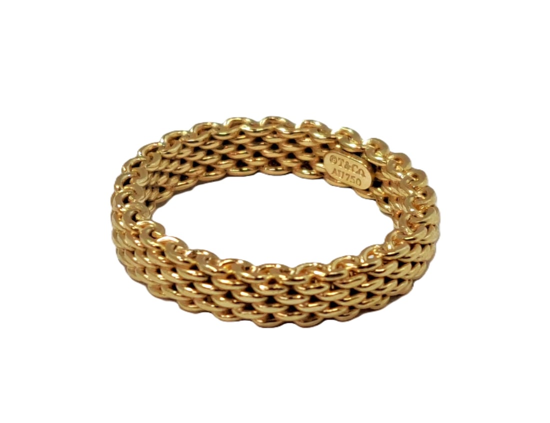 Tiffany & Co. Designer 18k Yellow Gold Narrow Somerset Mesh Band Ring 4.3g: Described & Photographed By: Mike NGDD 65384 Title: Tiffany & Co. Designer 18k Yellow Gold Narrow Somerset Mesh Band Ring 4.3g Description: Take home this beautiful ring today! Happy