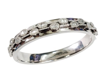 14k White Gold Ladies Large Unisex Approx 2ctw Diamond Bangle Bracelet