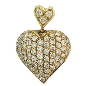 Stunning 18k Yellow Gold 1.10ctw Pave Diamond Heart Pendant