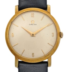 Large 18K Gold Omega Running Mens Mid Century Vintage Wrist Watch c. 1959