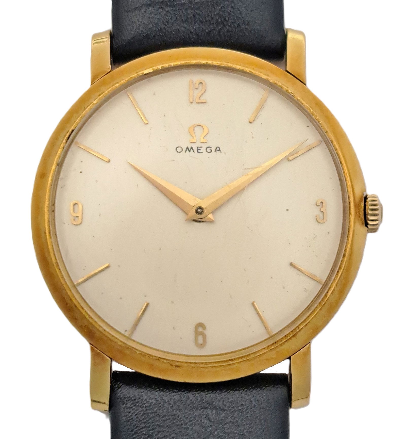 Large 18K Gold Omega Running Mens Mid Century Vintage Wrist Watch c. 1959