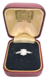 Signed Numbered 1940s Platinum Cartier Art Deco Fine Diamond Clean Transitional Cut Ring