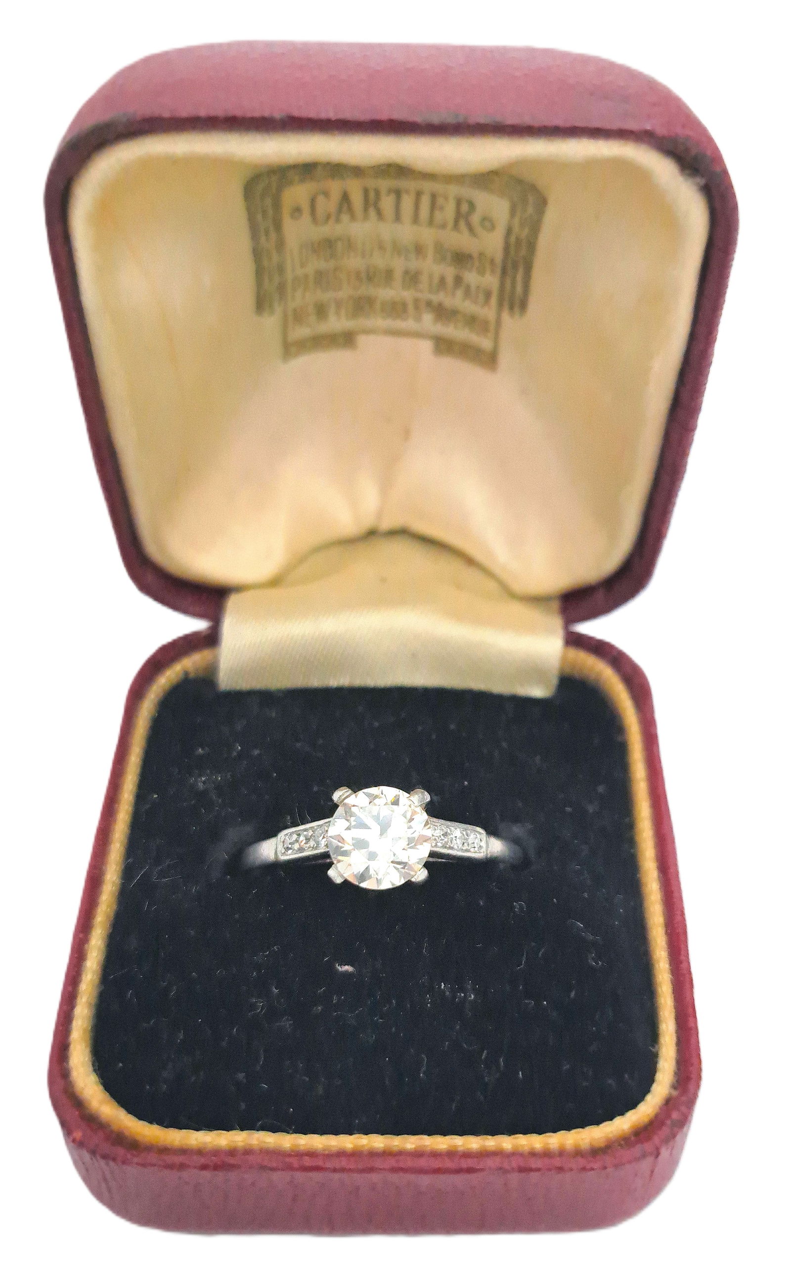 Signed Numbered 1940s Platinum Cartier Art Deco Fine Diamond Clean Transitional Cut Ring (1 of 6)