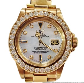 Rolex Submariner 1680 18k Gold Vintage Added 5ctw Diamond Bezel Mens Watch
