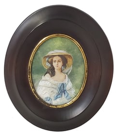 Antique Princess Eugenie Portrait Miniature Painting Signed NM