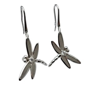 Tiffany Co 18k White Gold Fine Diamond Dragonfly Ladies Dangle Earrings