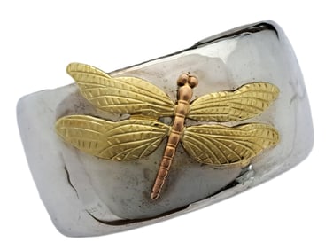 Tiffany Co 18k Rose Green Gold on Sterling Silver Dragonfly Cuff Bracelet w Orig Box