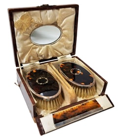 Adie Brothers 1902 Mirror Comb Hair Brush Sterling Silver Set w 125 Year Old Box