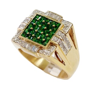 18.4 gram 18k Gold 2ctw Bright Tsavorite Garnet 1ctw Fine White Diamond Mens Ring Size 12.75
