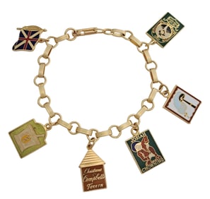 Unusual Enamel 14K Gold Pub Tavern Beer Signed Vintage English Charm Bracelet