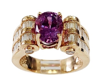 GIA Natural No Heat Purple Sapphire 14k Gold Fine Channel Set Diamond Statement Ring