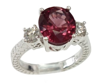Fine Red Spessartine Garnet 14k White Gold Diamond Ladies Ring w/ GIA Report