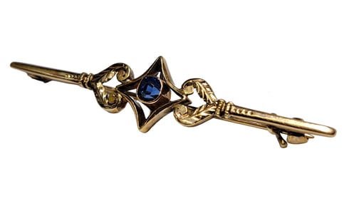Antique 14K Gold Natural No Heat Sapphire GIA Art Deco Brooch