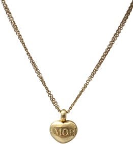 Wempe Signed 18k Yellow Gold Love Amore Puffed Heart Pendant Ruby Chain Necklace 17 Inches