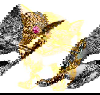 Genuine Frascarolo Calico Cat 18k Gold Diamond Stink Eye Kitten Brooch Clip: Described & Photographed By: AF HFA DT64172 NOFDD Title: Genuine Frascarolo Calico Cat 18k Gold Diamond Stink Eye Kitten Brooch Clip Description: Genuine Frascarolo Calico Cat 18k