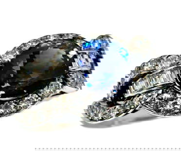 GIA 3.4ct Burma No Heat Round Sapphire Art Deco Ring: GIA 3.4ct Burma No Heat Round Sapphire Art Deco Ring. Beautiful color, very transparent. GIA Report Number 5232503509.