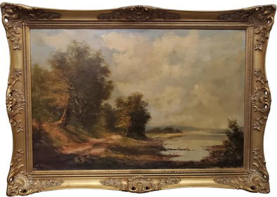 Large Vintage Antique Signed Al Berger Landscape Oil Painting