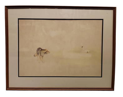 Original Colored Drawing Noted Wildlife Artist Owen Gromme Wolf Coyote Swan Landscape Study on Paper: Described By: Michelle CNX 0224 0515 Title: Original Colored Drawing Noted Wildlife Artist Owen Gromme Wolf Coyote Swan Landscape Study on Paper Description: Original Colored Drawing Noted