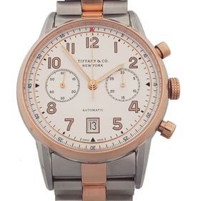 18k Rose Gold SS Tiffany & Co CT60 Chronograph Automatic 42mm Mens Watch Box