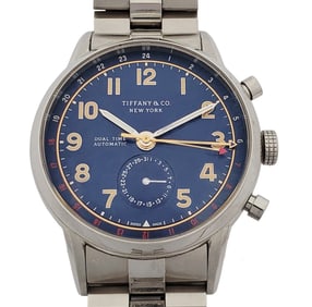 Tiffany & Co CT60 Dual Time GMT Blue Dial Automatic Mens Watch Box