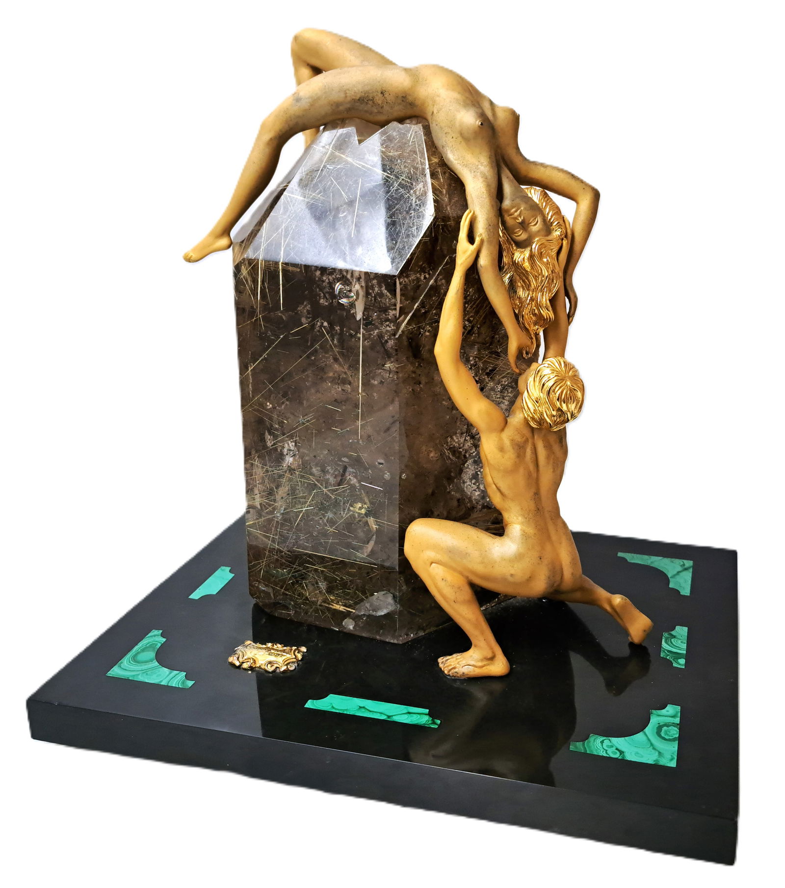 Carrera y Carrera 113-94 Massive Rutilated Quartz Malachite Gilt Male Female Statue Sculpture w COA: Described by:AF HFA DT65523 NFDDD Title:Carrera y Carrera 113-94 Massive Rutilated Quartz Malachite Gilt Male Female Nude Statue Sculpture w COA Description: Carrera y Carrera 113-94 Massive Rutilated