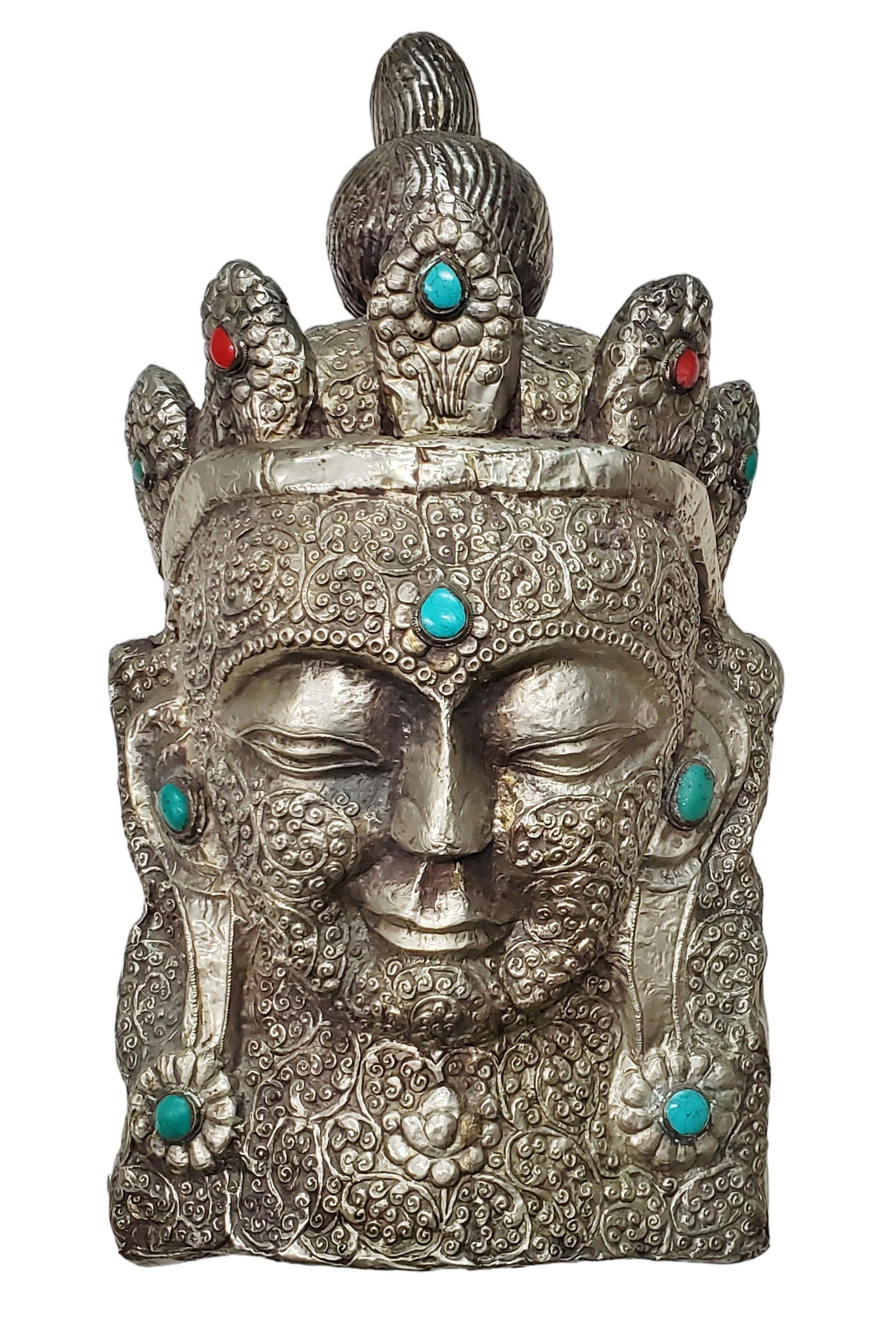 Large Tibetan Chinese Asian Silvered Metal Buddha Head Wall Relief Sculpture (1 of 7)