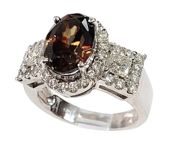Rare GIA Large Cassiterite 14k White Gold Princess Cut Diamond Ladies Halo Ring