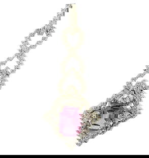 GIA 2ct Natural Fancy Pink Sapphire 1.50ctw Diamond White Gold Dangle Drop Pendant: Title: GIA 2ct Natural Fancy Pink Sapphire 1.50ctw Diamond White Gold Dangle Drop Pendant Description: A gorgeous 2ct bubble-gum pink natural sapphire is the focal point of this beautifully designed,