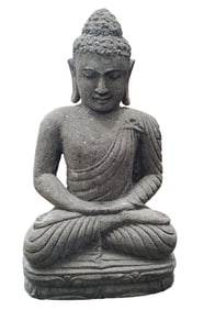 Large 27.5in Chinese Asian Carved Sandstone Buddha Lotus Sculpture Statue Old Antique or Archaic