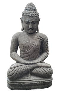 Large 27.5in Chinese Asian Carved Sandstone Buddha Lotus Sculpture Statue Old Antique or Archaic: Described By: Michelle CNX 0244 0559 Title: Large 27.5in Chinese Asian Carved Sandstone Buddha Lotus Sculpture Statue Old Antique or Archaic Description:Large 27.5in Chinese Asian Carved Sandstone