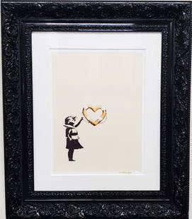 Banksy X Post Modern Vandal Artist Proof Pop Art ed50 Limited Edition Print Girl Heart Shaped Float: Described By:Michelle NOED DBJQ Title:Banksy X Post Modern Vandal Artist Proof Pop Art ed50 Limited Edition Print Girl Heart Shaped Float COA Description: The artist Post Modern Vandal created screen