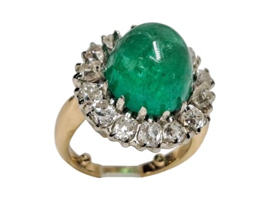 Victorian 11ct Columbian Emerald GIA 2.35ctw Old Euro Diamond 14K Gold Ring