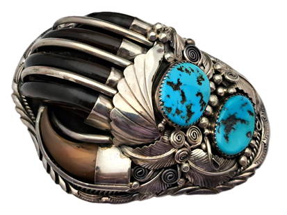Artist Signed FW Turquoise Native American Sterling Silver Vintage Belt Buckle: Described & Photographed By: AF HFA DT NED Title: Artist Signed FW Turquoise Native American Sterling Silver Vintage Belt Buckle  Description:Artist Signed FW Turquoise Native American Sterling Silver