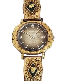 Massive 23-24k Nugget Alaskan Gold Rush Watch Nephrite Jade Day Date Alaska