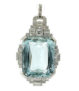 60ct Fine Color Aquamarine Solitaire 2.23ctw Fine Diamond Large Platinum Art Deco Era Pendant: Title: 60ct Fine Color Aquamarine Solitaire 2.23ctw Fine Diamond Large Platinum Art Deco Era Pendant Description: One of the largest aquamarine solitaire stones I have seen here that calculates to ove