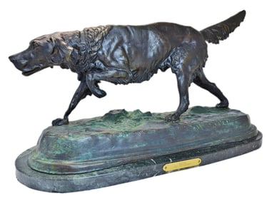 Antique Jules Moigneiz French Bronze Setter On Point Dog Sculpture Artist Signed