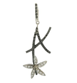 Designer Stefan Hafner Black & White Diamond 18k White Gold Floral Motif Pendant