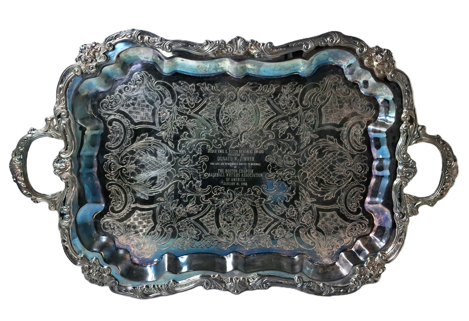 Donald Zimmer Baseball Writers Association Emil Fuchs Award Jan 1993 Huge Serving Tray (1 of 6)