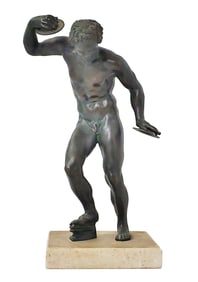 Antique Grand Tour Bronze Satyr Nude Cymbals Statue Sculpture Mythological Neoclassical