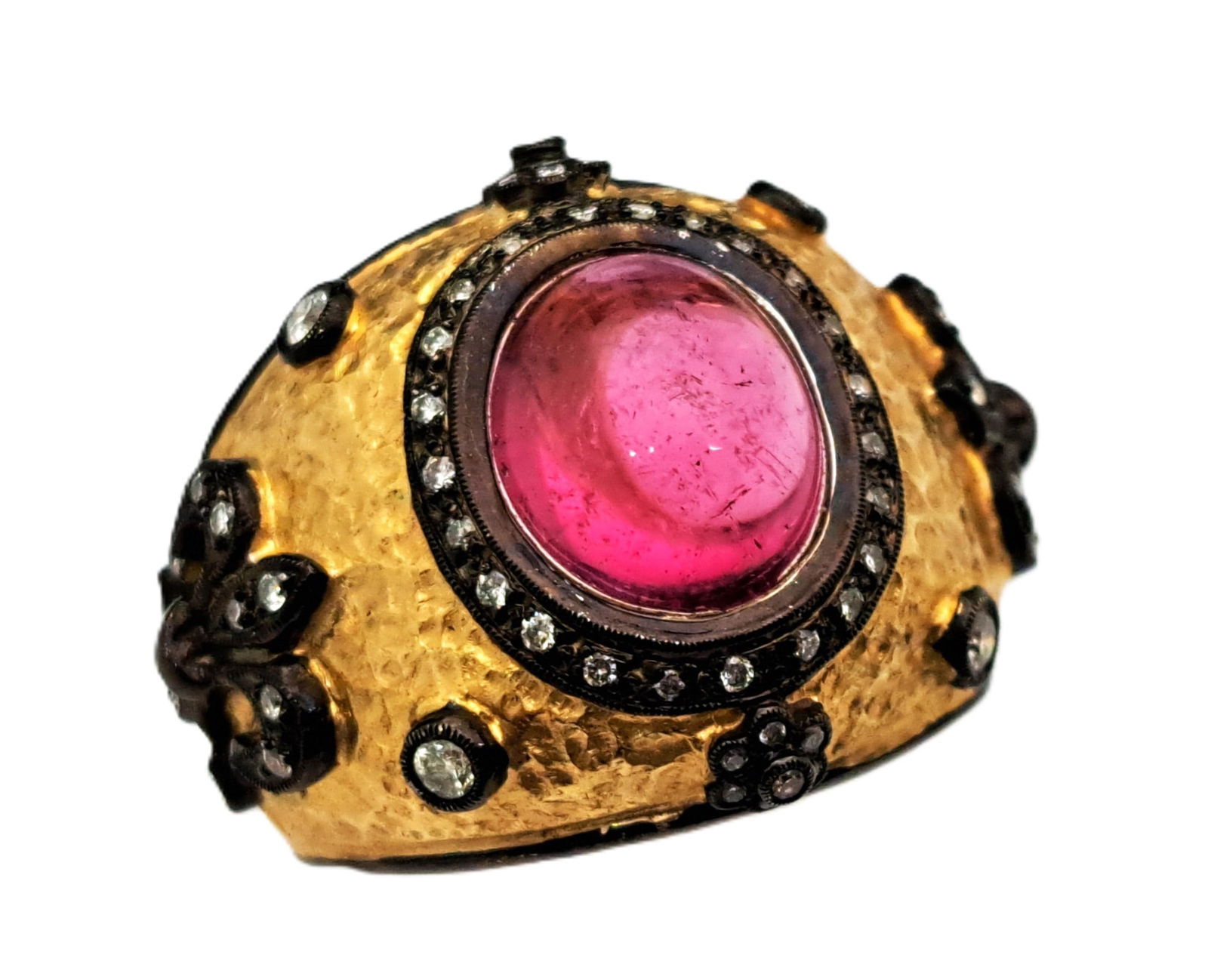 18k Gold Tourmaline Diamond Hand Hammered Heavy Mens Unisex Ring Attributed to Arman Sarkisyan (1 of 7)