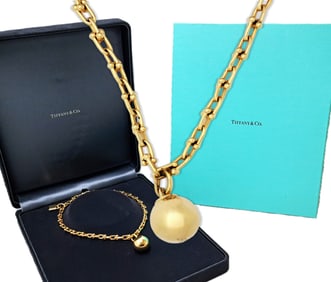 Scarce Tiffany Co HardWear Padlock 18k Gold Ball and Chain Ladies Necklace w Box