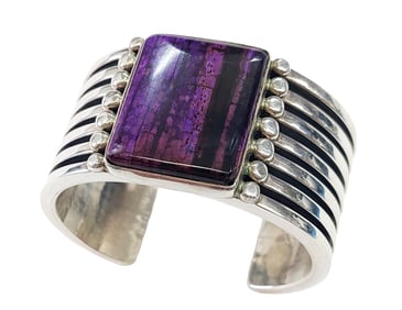 Monumental Orville Tsinnie Sterling Silver Sugilite Native American Navajo Bangle Bracelet 155.9gram