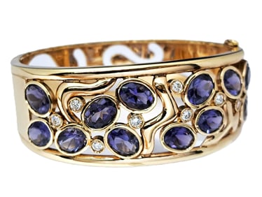 18k Gold Gem Quality Tanzanite Fine Diamond Ladies Bangle Bracelet