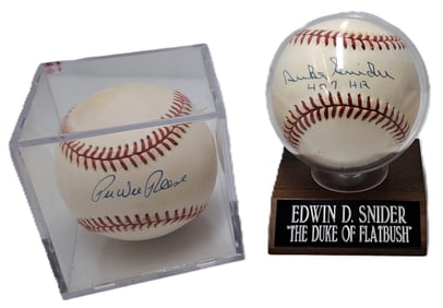 Brooklyn Dodgers Duke Snider Pee Wee Reese Lot Of Two Signed Baseballs Autographed w/ COA