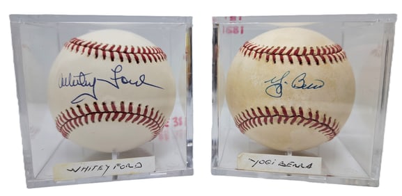 Lot Of Two New York Yankees Whitey Ford Yogi Berra Genuine Signed Baseballs w/ COAs