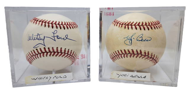 Lot Of Two New York Yankees Whitey Ford Yogi Berra Genuine Signed Baseballs w/ COAs: Described By:Dillon CNX 0259 0670 Title:Lot Of Two New York Yankees Whitey Ford Yogi Berra Genuine Signed Baseballs w/ COAs Description: Lot Of Two New York Yankees Whitey Ford Yogi Berra Genuine