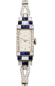 Finest Huge Sapphire Diamond 4ctw Platinum Gumbiner Art Deco Ladies Wrist Watch