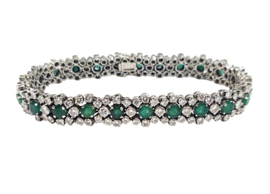 8ctw Fine Diamond 5ctw Natural Emerald Heavy 18k White Gold 1950s Bracelet for Larger Wrist 8.25in