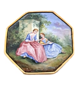 14K Gold German Victorian Porcelain Miniature Painting Brooch Pendant Pin